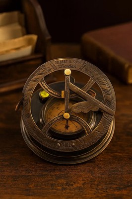 Brass Gilbert & Sons 5  Sundial Compass w/ Leather Box | Antique Style Gift