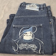 Southpole Y2K baggy denim embroidered shorts Mens 32 Fat Albert B Boy style jort