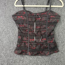 Y2K Black Red Lace Corset Cami Top XL Gothic Fairy Grunge Coquette Bustier