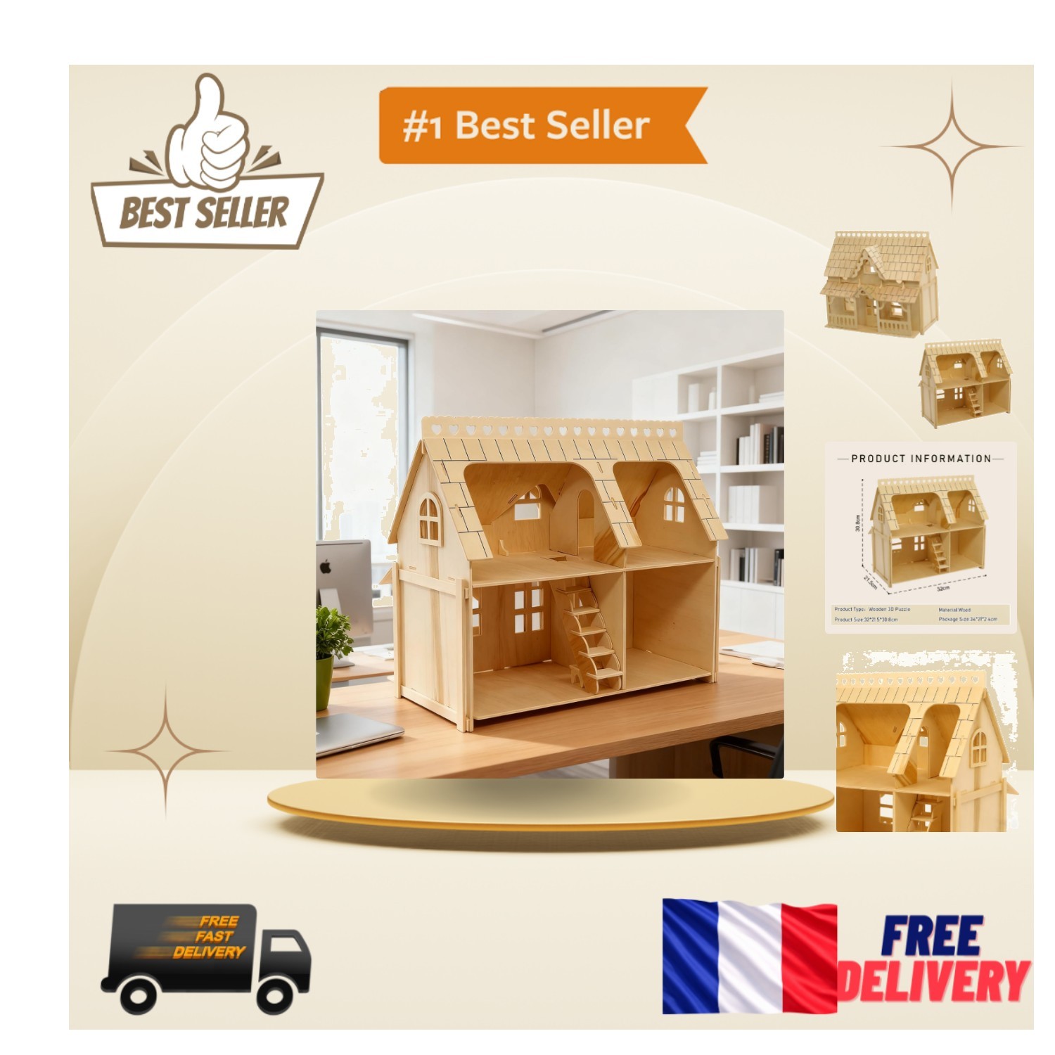Kit Puzzle 3D Maison de Poupée en Bois CUTEROOM - Cadeau Créatif Idéal pour Amateurs de Modélisme
