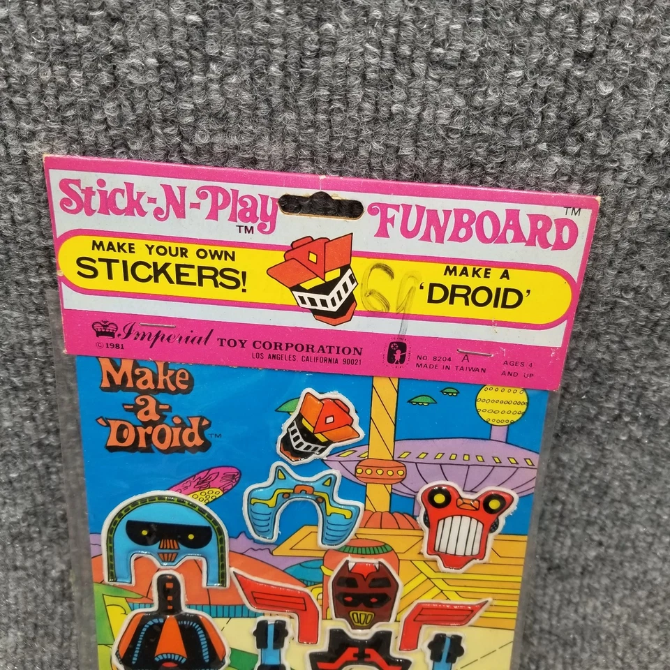 Vtg 1981 Imperial STICK N PLAY Puffy Sticker Robot Droid Funboard Sealed RARE - Image 2 of 4