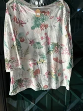 CJ Banks White Tropical Cotton 3/4 Sleeve Top Size 2X 
