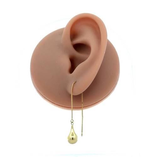 18K Yellow Gold Polished Classic Modernist Teardrop Threader Earrings - Picture 3 of 9