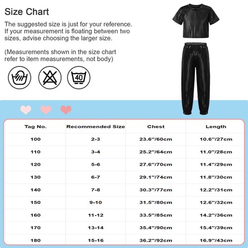 Girls Sequins Dance Crop Top Pants Set Hip Hop Jazz Disco Performance Costume - Picture 11 of 63