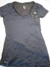 Nike Womens Size M V-Neck Shirt Navy Short Sleeve Dri-Fit Stretch Activewear