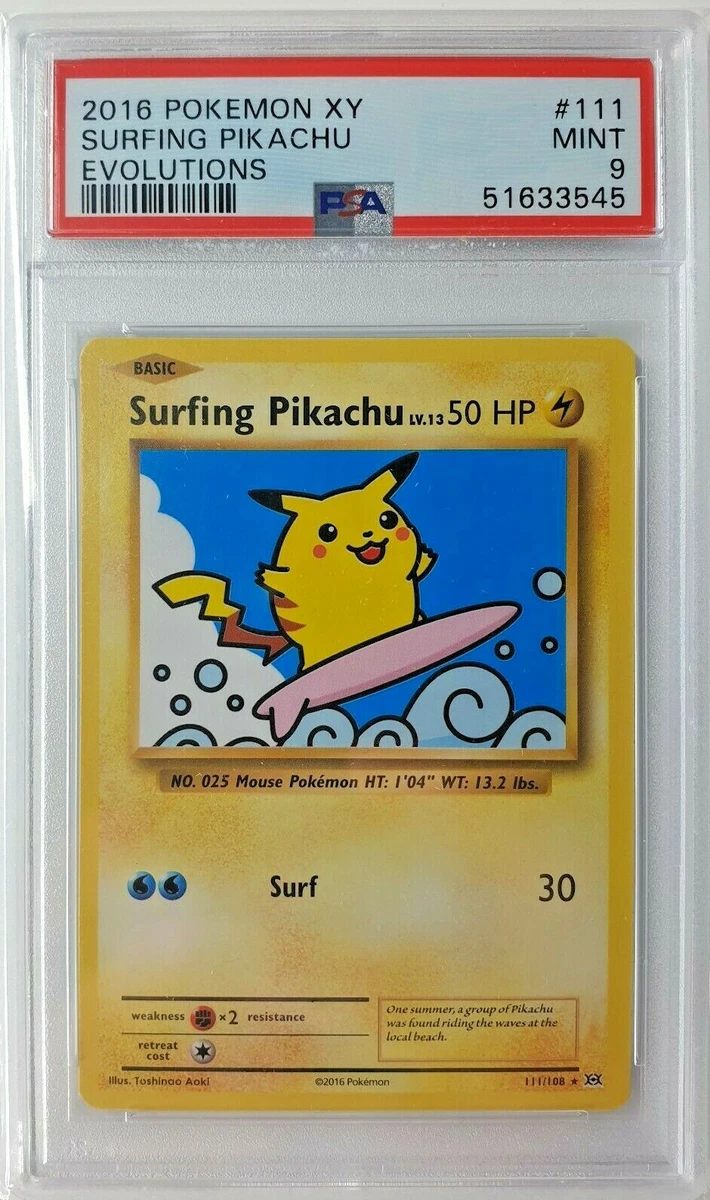 2016 Pokemon Surfing Pikachu 111 108 Secret Rare Evolutions PSA 9 MINT