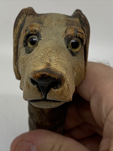 Remarkable Antique Carved Wood Sterling Dog Cane Head - Picture 5 of 13