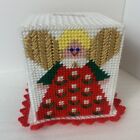 Christmas Angel Tree Plastic Canvas Needlepoint Tissue Box Cover Square Vintage
