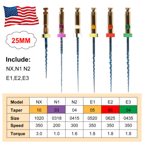 6 Stück Neu Dental Endo Rotary Feilen NITI Wurzelkanalfeilen Feile 25 mm USA oder - Bild 7 von 16