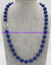 Fashion Natural 10mm Faceted Blue Jade Round Gemstone Beads Necklace 18''
