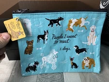 New BlueQ Bags, Blue Graphic Print:”People I Want to Meet: 1. Dogs” Zipper Pouch