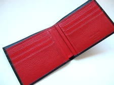 Giorgio Armani Men's Bi-fold Wallet..#602... Cervo Black, Red interior