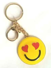 Heart Eyes Emoji Keychain Keyring w/ ring  clip Great for bags and purses -NEW