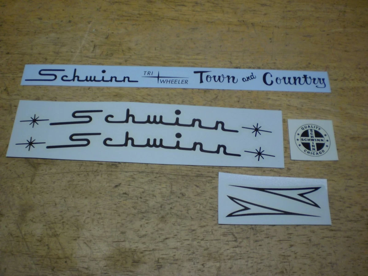 Complete Schwinn Approved Town And Country Tri Wheeler Black Bicycle Decal Set