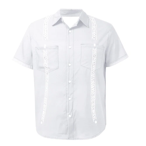 Men's Guayabera Cuban Beach Wedding Short Sleeve Button Up Casual Dress Shirt - Picture 19 of 30