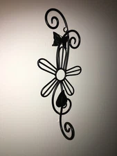 Wall Hooks Decorative Set Of 2 Flower & Butterfly with Swirl Design Black Metal