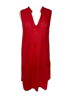 Le Ragazze Made in Italy 100% Linen Dress Romantic Red Dress Sleeveless Sz  L | eBay