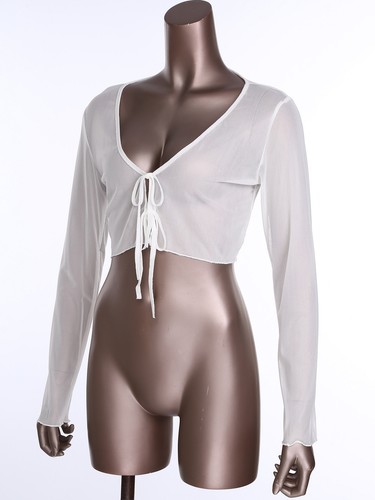 Women Top Semi-Sheer Cover Up Breathable Cardigan Ruffled Mesh Coat Slim Fit - 第 11/57 張圖片