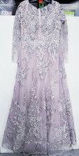 MAC DUGGAL Floral Embroidered Long Sleeve A-Line Gown Vintage Lilac sz 8