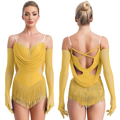 Mujeres ~ Body Brillante Estrás Vestido Latino Jazz Danza Leotardo con Guantes - Imagen 30 de 81