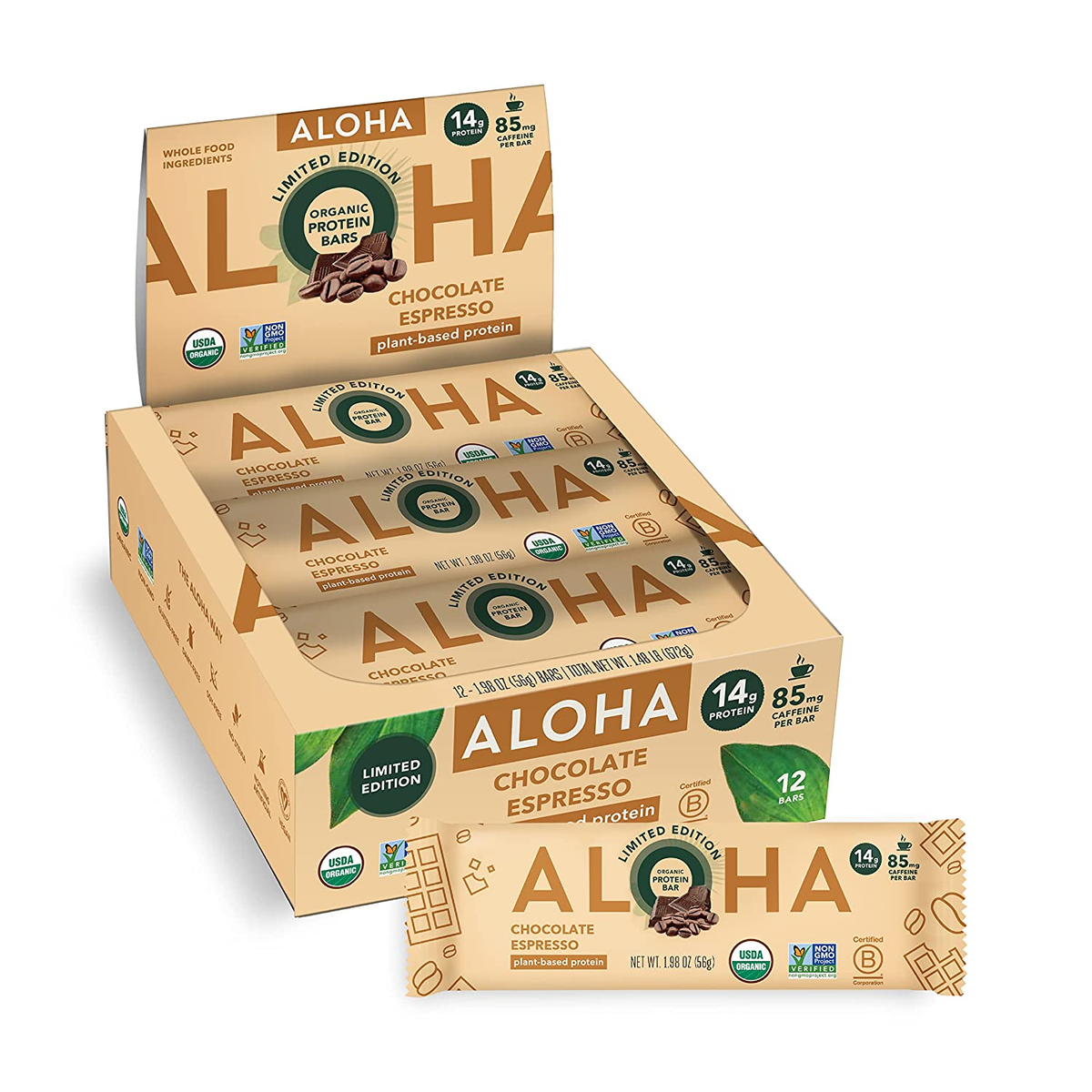 ALOHA Organic Plant Based Protein Bars - Chocolate Espresso (85Mg  Caffeine)... | eBay