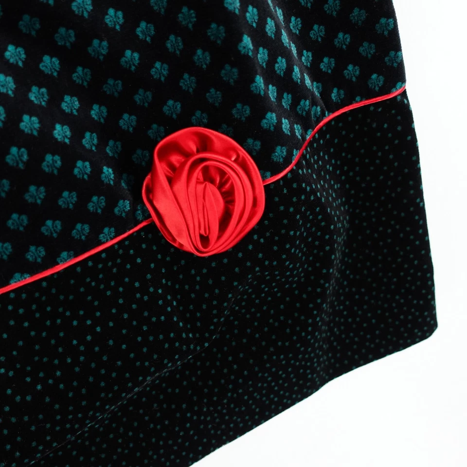 VTG Susan Bristol Velvet Long Skirt 8 Black Green Print Floral Cottagecore Goth - Image 3 of 4