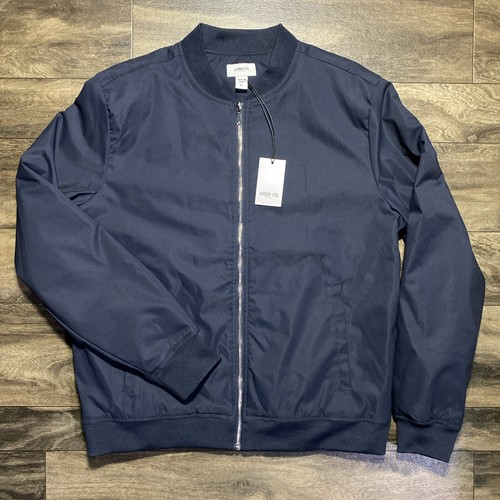 Hyden Yoo Jacket Classic Bomber Quilted Lined Full Zip Ribbed Cuff Navy Men's L