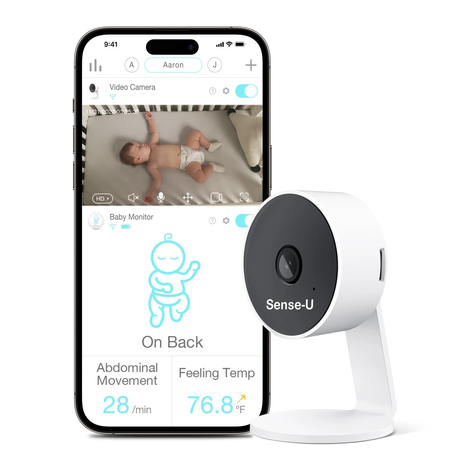 Sense-U 1080P HD Video Camera (Compatibile con Sense-u Bambino Respiro Monitor)