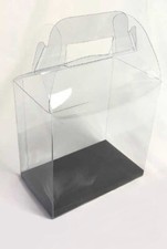 24 PCS 4x4x4-1/2" Favor Handle Clear Gable Boxes w/ Black Card Party Wedding