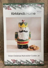 Kirklands Home Green Christmas Nutcracker Cookie Jar- 7.15” x 5.75” x 12” NIB🍪