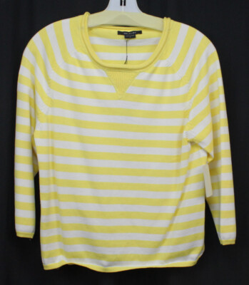 Mel & Lisa Sweater Stripe Cotton Blend Lemon Yellow White Scoop Neck New $149 M