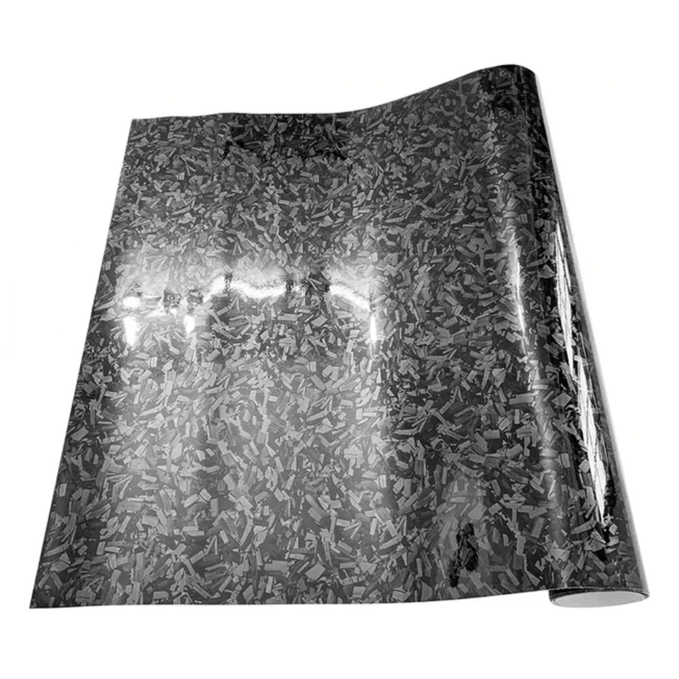 Película de fibra de carbono forjada brillante para automóvil envoltura de lámina de vinilo negro brillante Foto 3 de 4