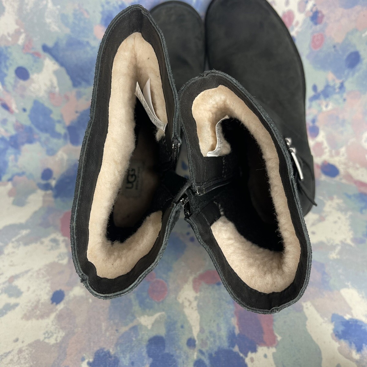 Ugg Lorna Black Leather Boots Women's Size 6.5 | eBay