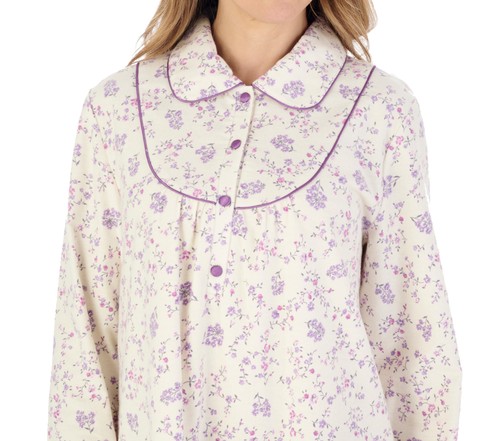 Nightdress Womens Slenderella Floral Flannel Cotton Peter Pan Collar Long Nighty - Picture 27 of 43