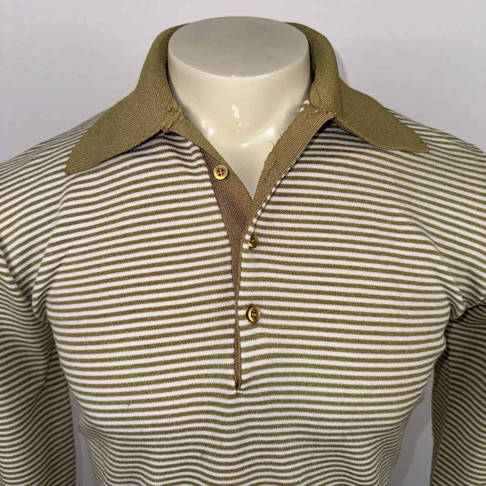 Vtg 60s Arrow Shirt Banlon Antron Nylon MCM Rat Pack Striped Disco Mens Medium - Image 3 of 4