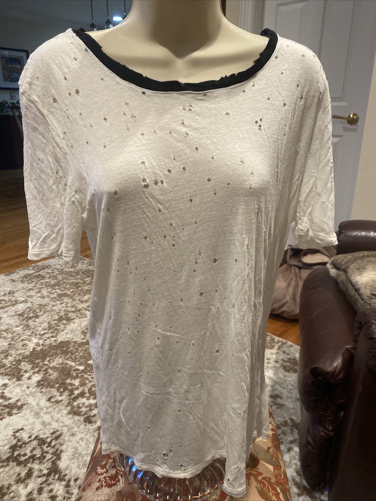 Benjamin Jay solid ivory distressed short sleeve … - image 1