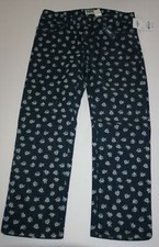 New OshKosh Girls Pants 12 year Denim Blue Jeans Rose Floral Print Crop Length
