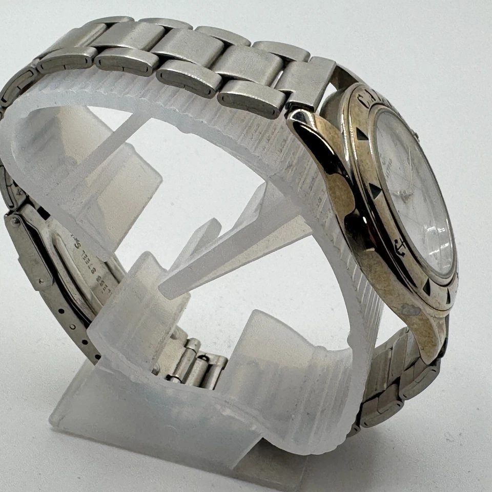 Reloj Cuarzo Vintage Calypso Unisex Plateado Bisel Fijo Analógico Batería Nueva 7" Foto 3 de 4