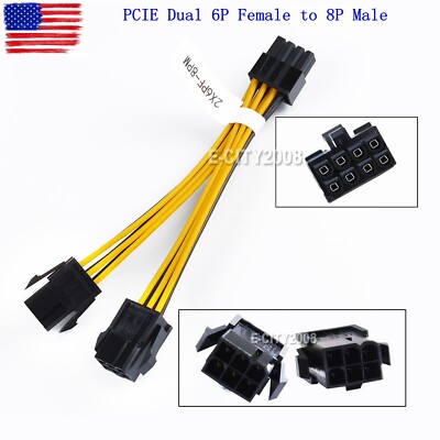 2PCS Dual PCIE 6 pin Female to PCI-E 8 pin  Male GPU Power Cable Splitter