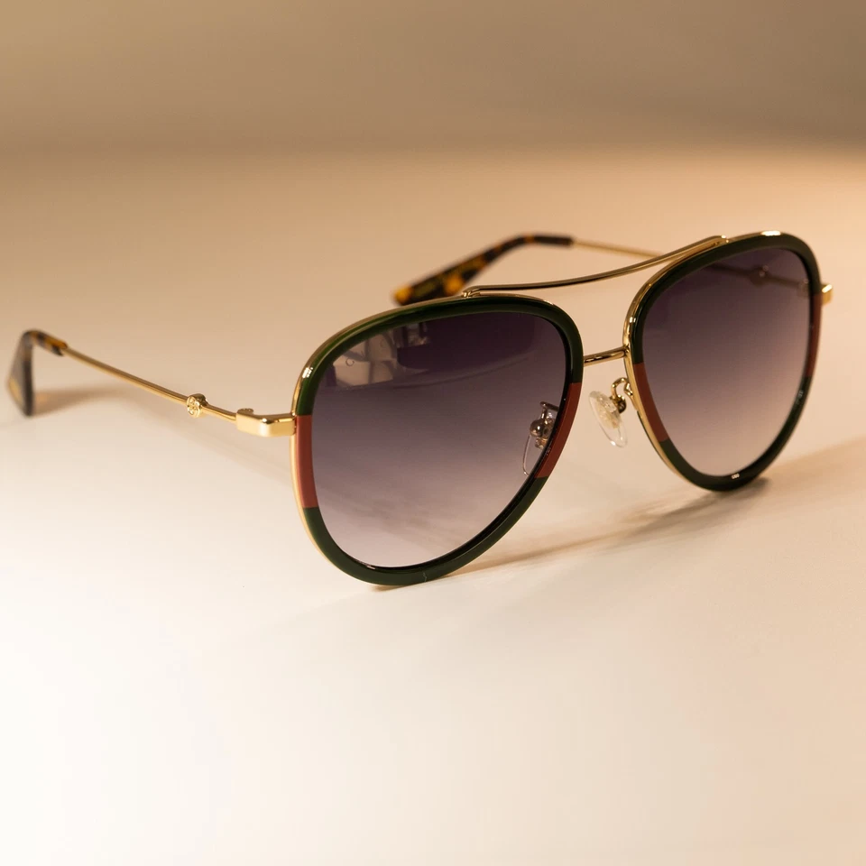 Gucci GG0062S 003 57mm Aviator Green/Red Unisex Sunglasses with Light Grey Lens - Image 3 of 4