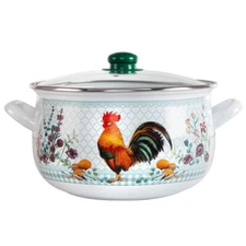 ROOSTER Enamelware Stockpot with Glass Lid, Enameled Cooking Pot  4 qt