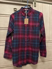 NWT Joules Pink Plaid Flannel Shirt Loose Fit Women’s U.S. Sz 2