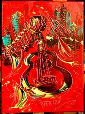 GUITAR  MODERN ABSTRACT Painting  Stretched   IMPRESSIONIST HUGKTK