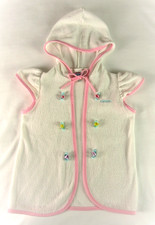 Vintage Osh Kosh 4T Girls Terry Cloth Hooded Swim Cover-Up / Jacket Flower Trim
