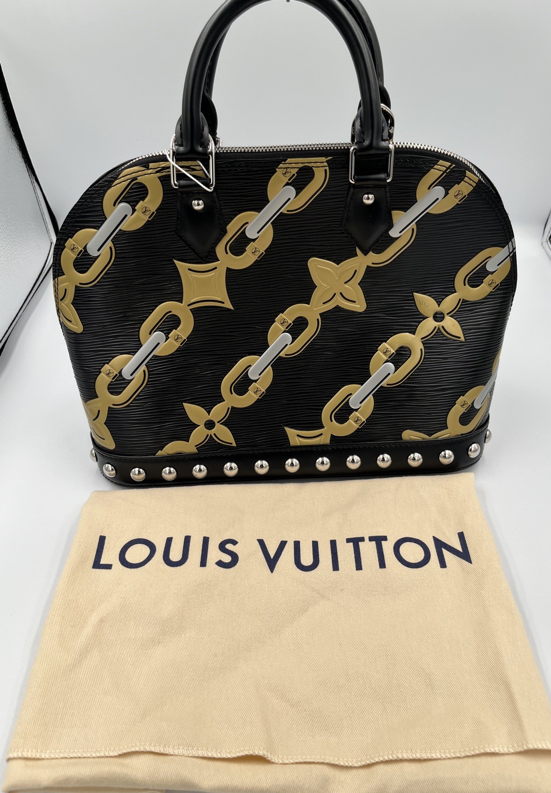 Louis Vuitton special edition rare Black Epi Chain Flower Alma