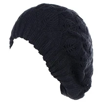 BYOS Winter Chic Warm Double Layer Leafy Cutout Crochet Knit Slouchy Beret 