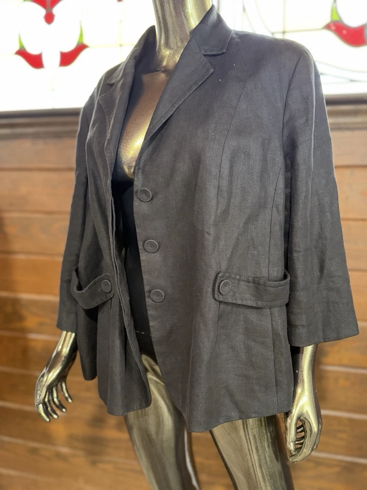 Blazer Talbots Irish de lino para mujer 16W, negro totalmente forrado Foto 2 de 4