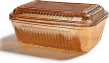 Wide Glass Vintage Butter Dish with Lid Amber Crystal Butter Container Holder