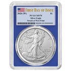 2026 (W) $1 1-oz American Silver Eagle PCGS MS70 FDOI Flag Label Blue Frame