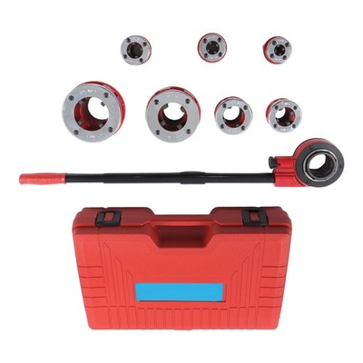 LABLT 7 Size Pipe Threader Threading 3/8'' - 2'' Die Dies Set w/ Handle Ratchet
